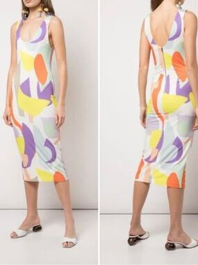 Alice and Olivia Sleeveless Abstract Print scoop neck Midi Dress